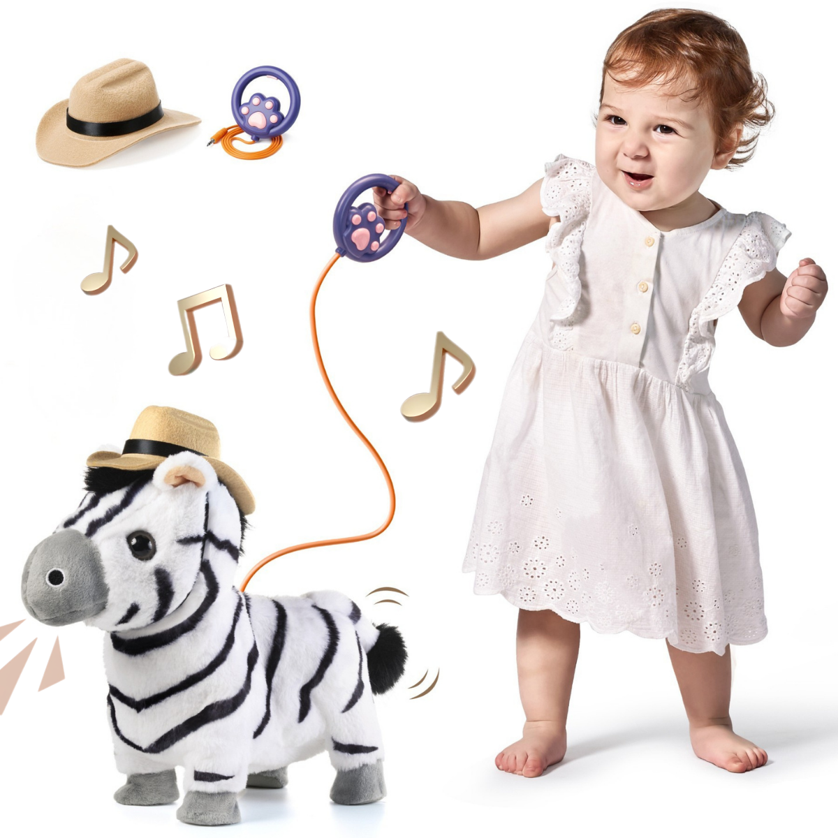 Jucarie Interactiva Zebra Tumama®, Imita, Merge, Necheaza si Misca din Cap si Corp