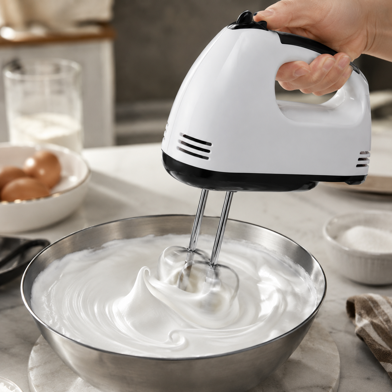 1+1 GRATIS – Mixer de Mână Scarlett, 7 Viteze, Compact și Ușor, cu Palete pentru Mixare și Cârlige pentru Aluat