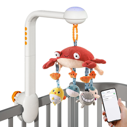 Carusel Interactiv Multifunctional pentru Bebelusi Tumama® Crab Jucaus cu Bluetooth