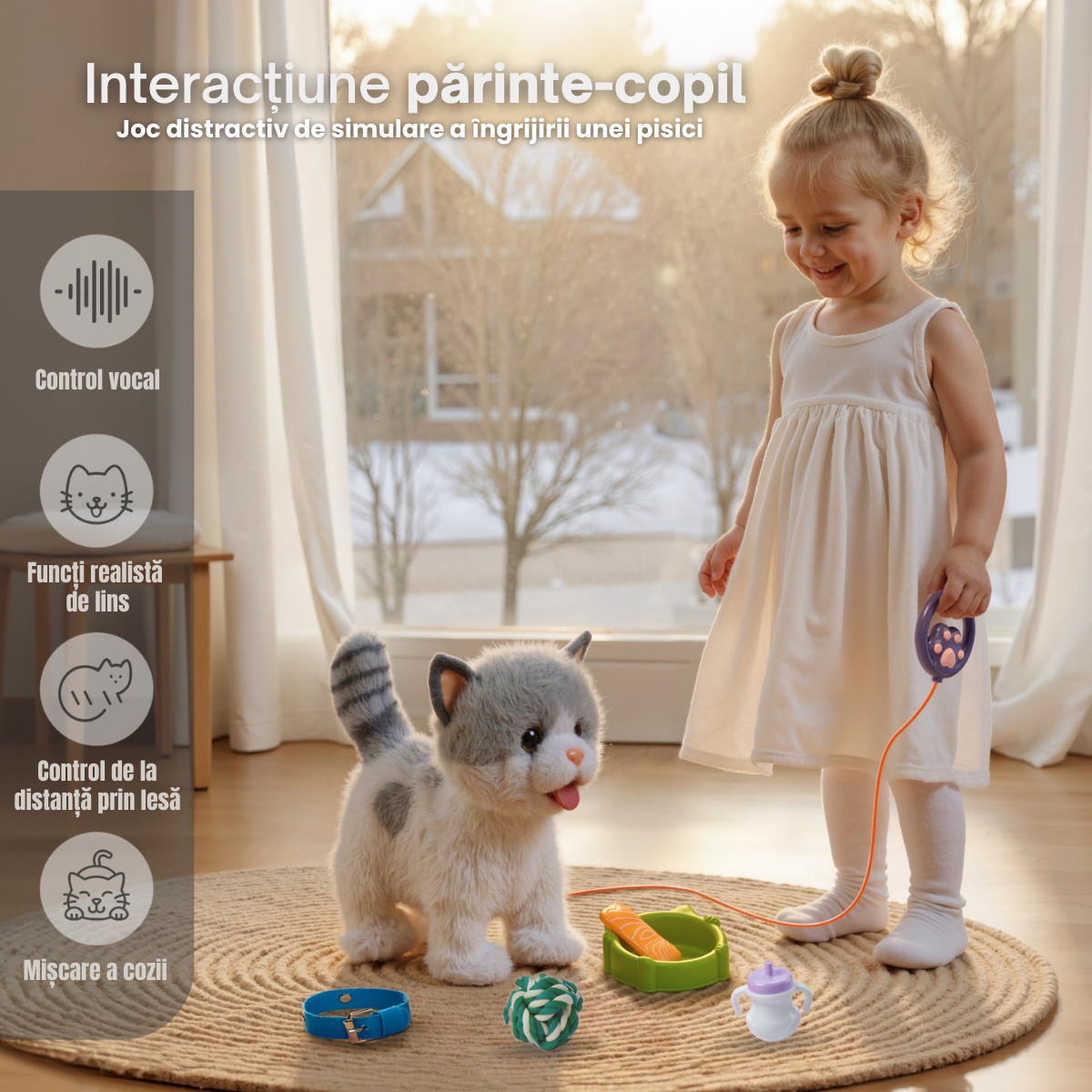 Jucarie Interactiva Pisicuta Tumama®, Merge, Miauna, Linge si Misca din Cap si Coada
