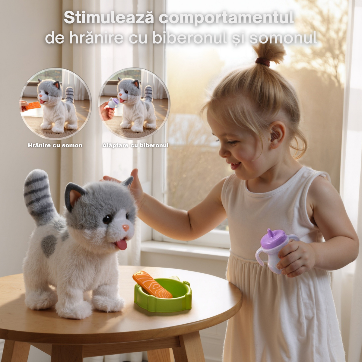 Jucarie Interactiva Pisicuta Tumama®, Merge, Miauna, Linge si Misca din Cap si Coada