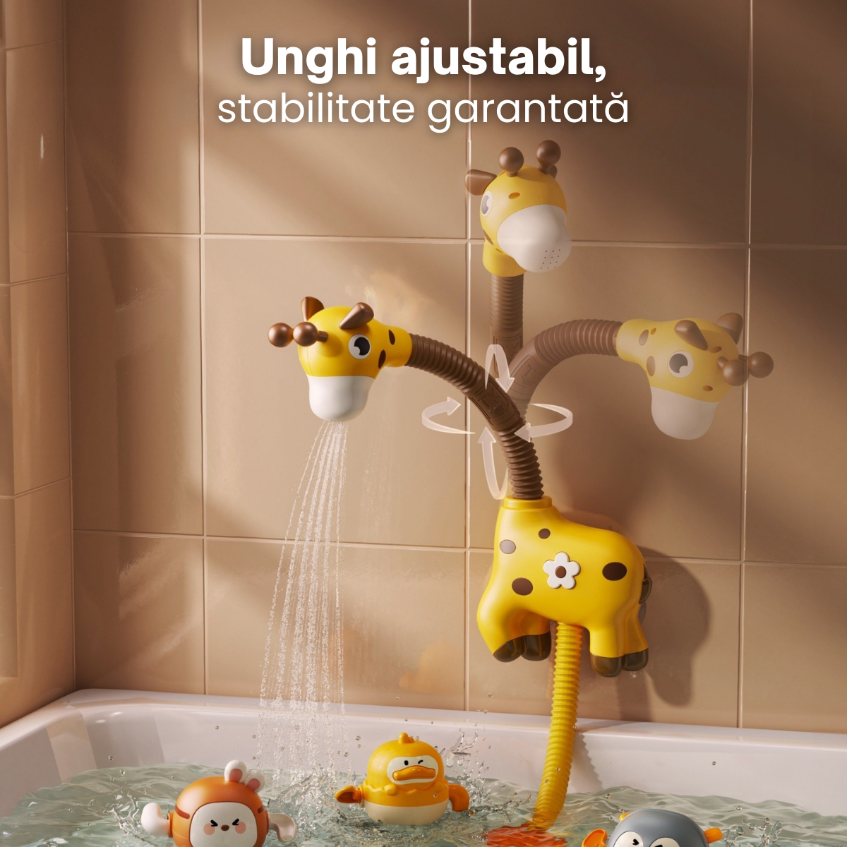 Jucarie Electrica de Baie cu Dus pentru Bebelusi si Copii Tumama®, Model Girafa, 3 Jucarii Plutitoare
