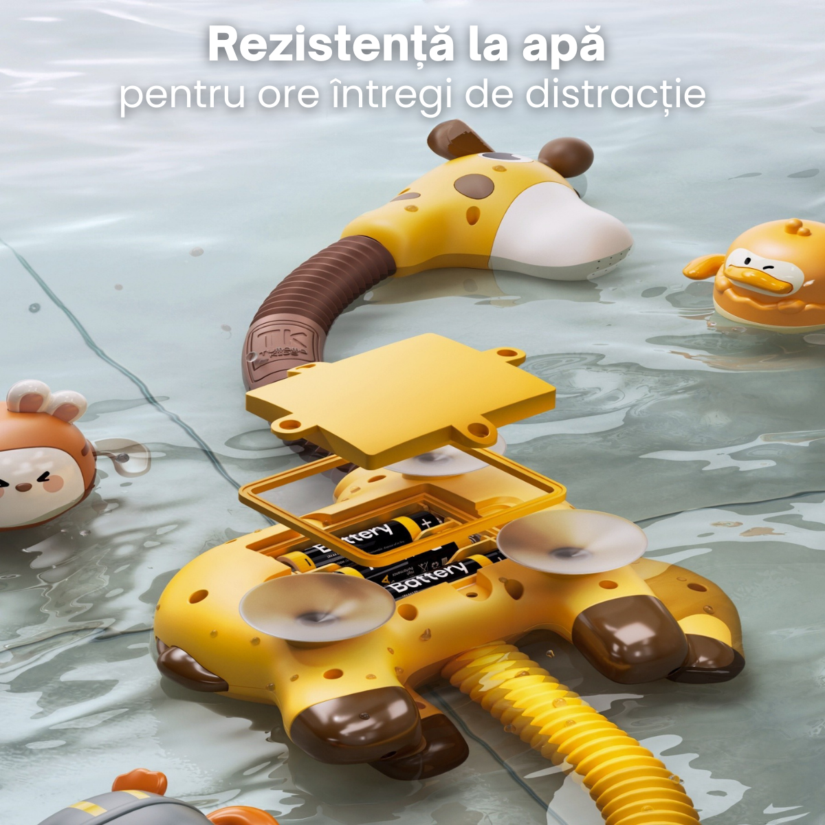 Jucarie Electrica de Baie cu Dus pentru Bebelusi si Copii Tumama®, Model Girafa, 3 Jucarii Plutitoare