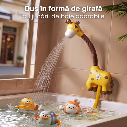 Jucarie Electrica de Baie cu Dus pentru Bebelusi si Copii Tumama®, Model Girafa, 3 Jucarii Plutitoare