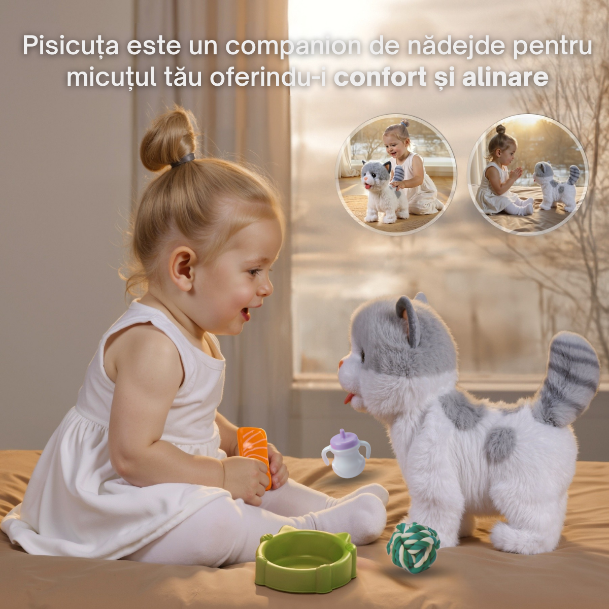 Jucarie Interactiva Pisicuta Tumama®, Merge, Miauna, Linge si Misca din Cap si Coada