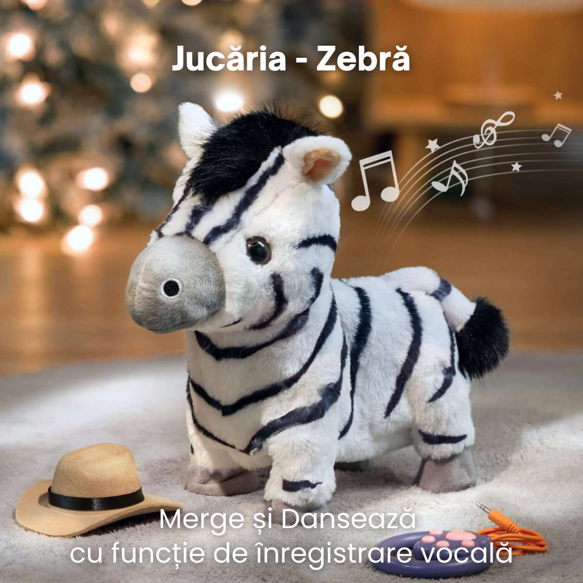 Jucarie Interactiva Zebra Tumama®, Imita, Merge, Necheaza si Misca din Cap si Corp