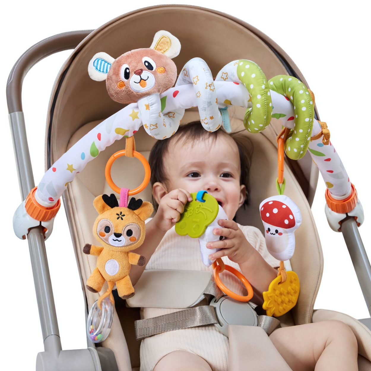 Set 2 in 1 Tumama® – Arcada cu Jucarii pentru Carucior, Patut si Scaun Auto - Model Ursulet