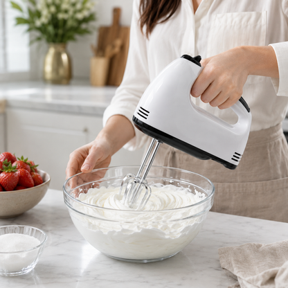1+1 GRATIS – Mixer de Mână Scarlett, 7 Viteze, Compact și Ușor, cu Palete pentru Mixare și Cârlige pentru Aluat