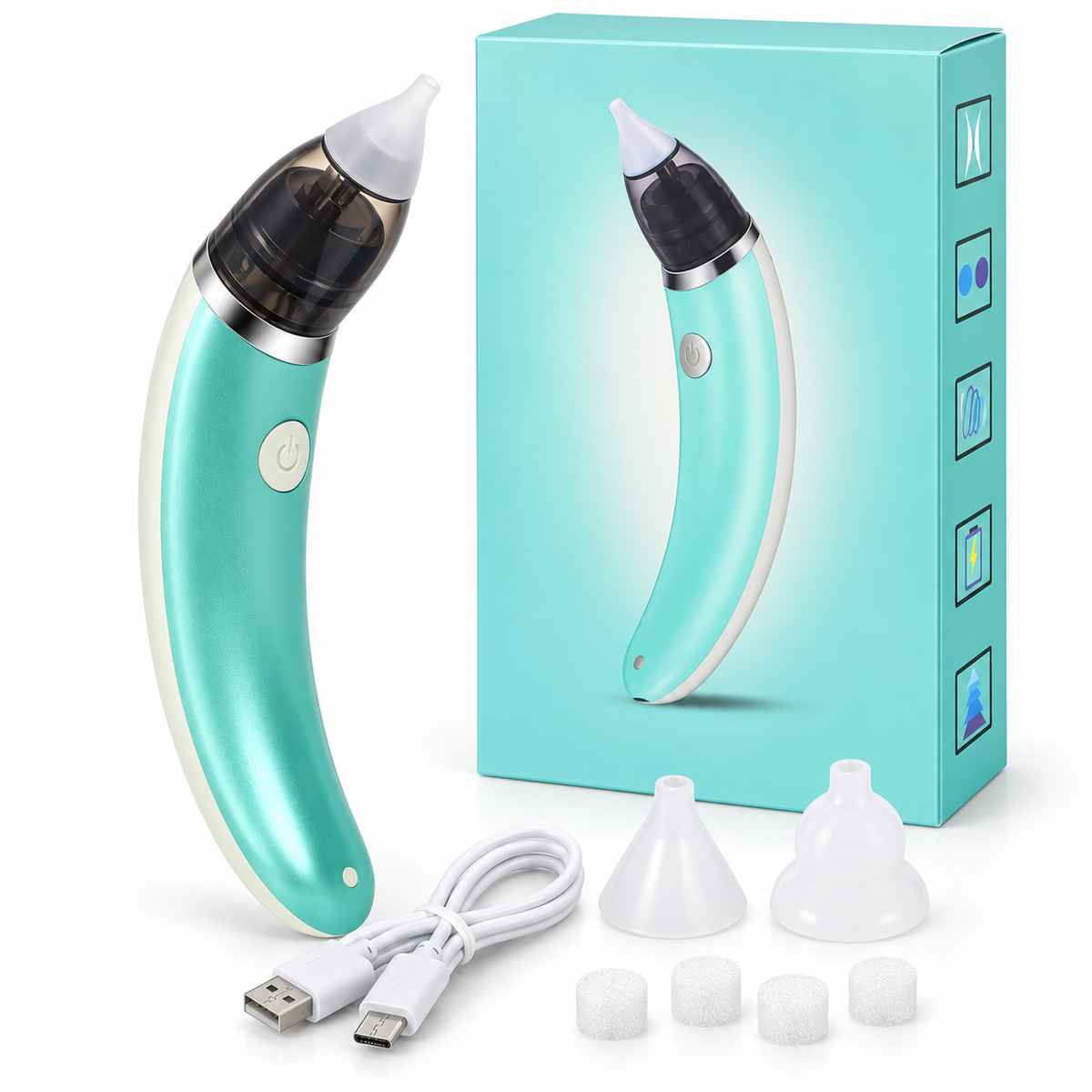 1+1 CADOU: Aspirator Nazal Electric pentru Bebeluși NasoCare™ – Aspirare Delicată, 2 Capete din Silicon, Reîncărcabil USB