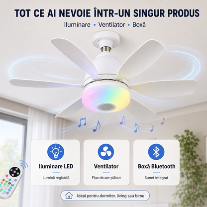 Ventilator de Tavan SMART Iluminare LED cu Boxa - Conexiune Bluetooth